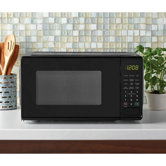 0.7 Cu. Ft. Countertop Microwave Oven, 700 Watts, Black, New, LED Display, Kitchen Timer, Household Tabletop Microwave Oven