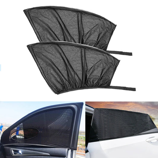 Car Window Sunshade Sun Visor Sox Mesh  Fabric Shield UV Protector Curtain 2Pcs