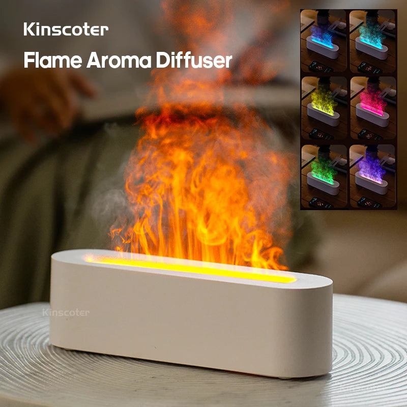Essential Oil Aroma Diffuser Flame Air Humidifier Ultrasonic Cool Mist Difusor with RGB Realistic Fire Night Light