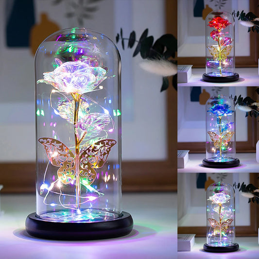 Rose Light Artificial Galaxy Rose Lamp with Butterfly and Colorful LED Rose, Mother's day, Anniversary gift 